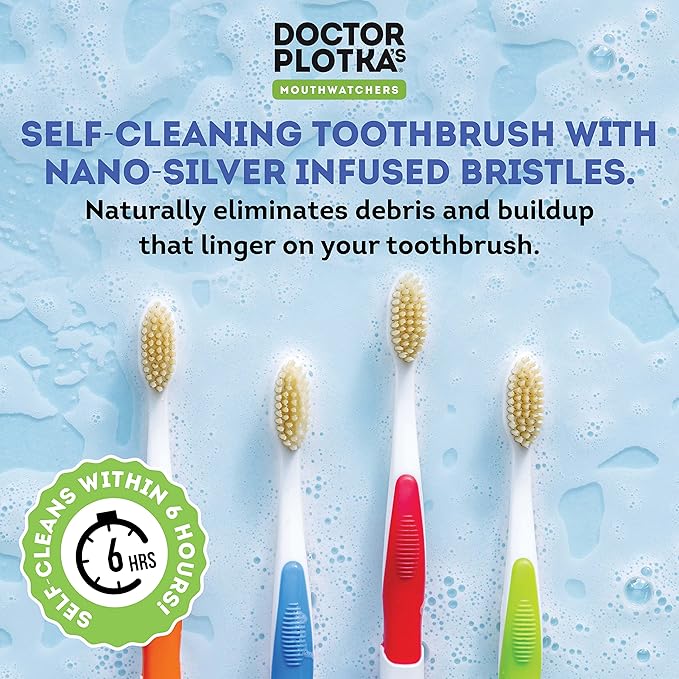 MOUTHWATCHERS Soft Flossing Manual Toothbrush for Adults, 2 Pack, Red, Ultra Clean, Good for Sensitive Teeth and Gums, by Dr. Plotka's