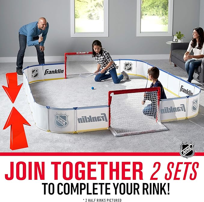 Franklin Sports Mini Hockey Rink Set - Half Rink Knee Hockey Goal, Mini Sticks, and Ball Set - Indoor Mini Hockey Rink - Official NHL Licensed White-StrideForce Fitness