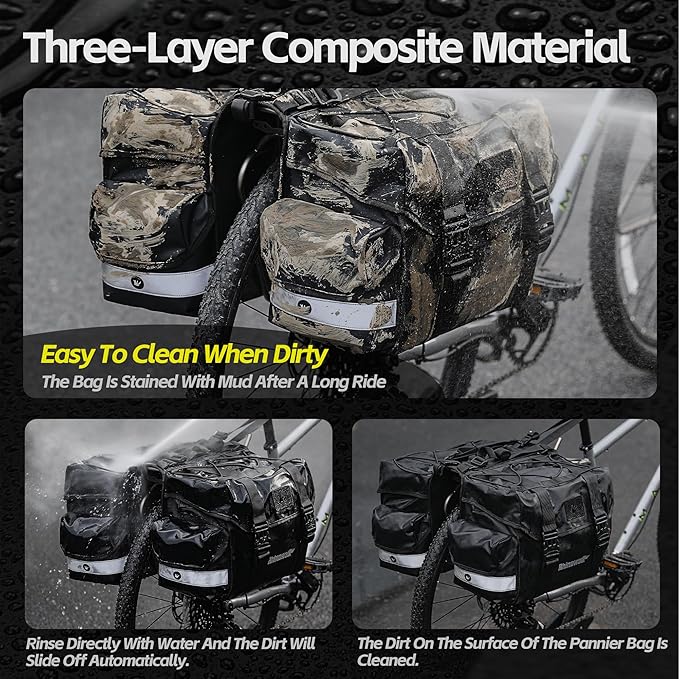 Bike Panniers Bike Bags Waterproof 40L Bicycle Saddle Bags for Rear Rack Luggage Trunk Bag Double Side Pannier Bag with Rain Cover Cycling Accessories, Black-L-StrideForce Fitness