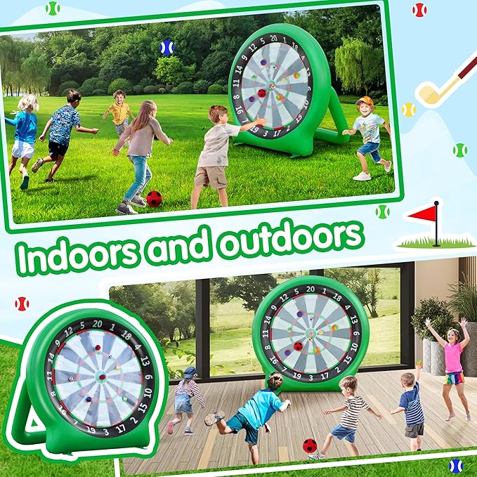 6FT Inflatable Dartboard, Giant Kick Darts Soccer Darts Golf & Throw Dart with Air Pump, Giant Outdoor Games, Blow up Soccer Dart for Yard Party Large Dartboard for Kids & Adults 20+Games-StrideForce Fitness