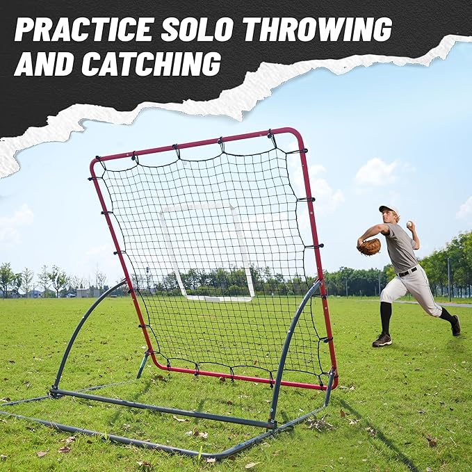 Heavy Duty Baseball Rebounder Net 4x4.5 FT Pitchback with 3 Adjustable Angles, Baseball and Softball Bounce Back Net for Ground, Line Drive, Fly Ball Return Settings Fielding Trainer-StrideForce Fitness