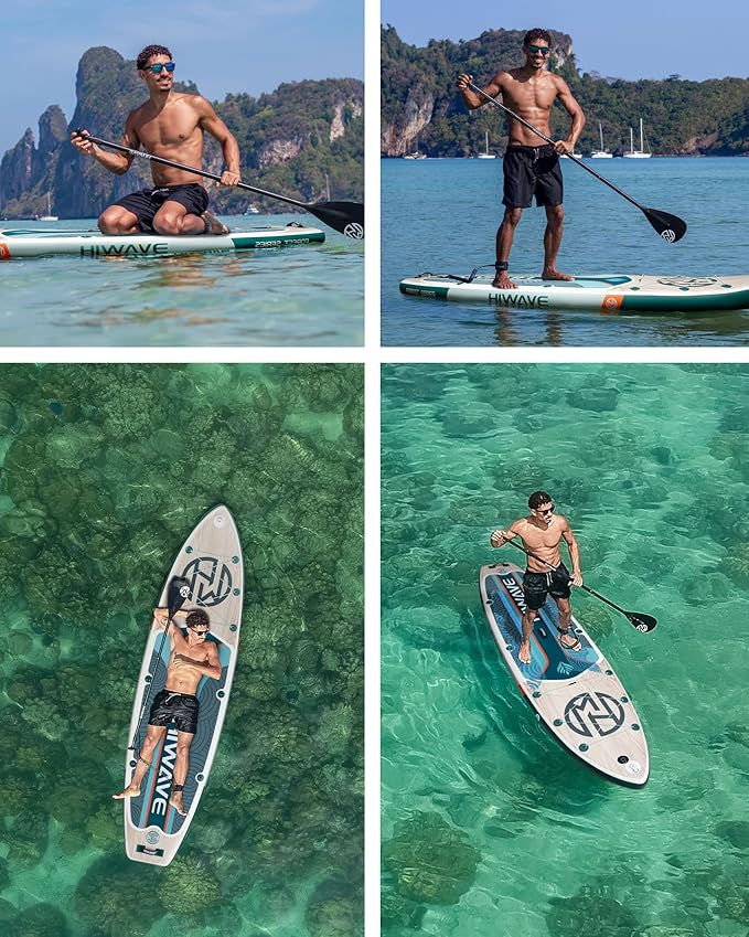 Inflatable Paddle Board 11 '* 34 "* 6" Extra Wide Sup Board, 420lb Capacity Paddle Board for Adults, Suitable for Sea and Lakes, 2+1Family Board-StrideForce Fitness