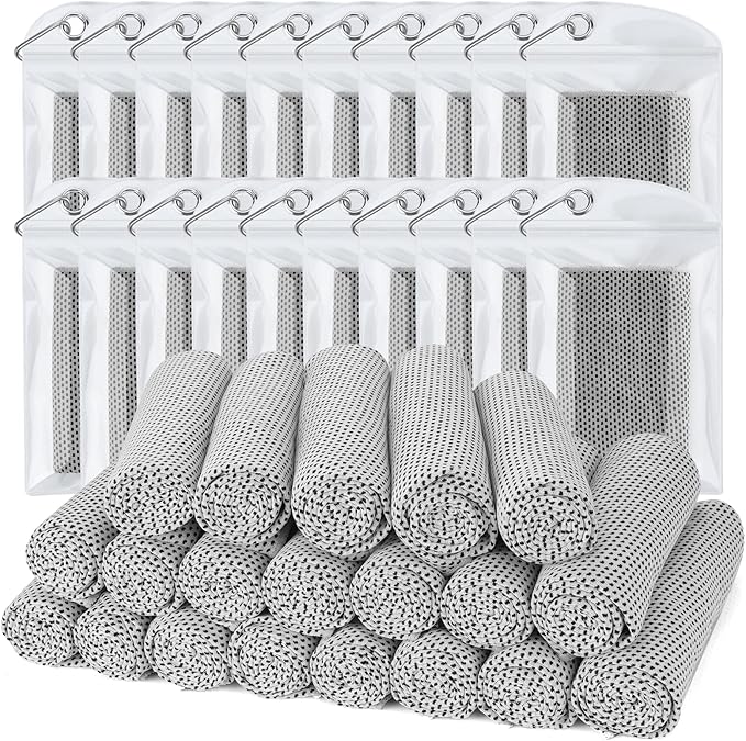 Biange Cooling Towel (Pack of 20, 40"x12") with Pouches for Sports, Workout, Fitness, Gym, Yoga, Golf, Pilates, Travel, Camping & More-StrideForce Fitness