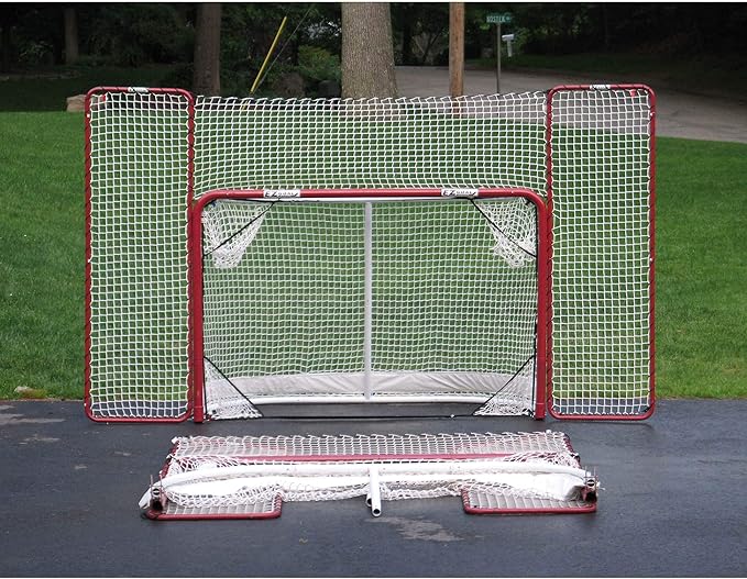 EZGoal Hockey Folding Pro Goal with Backstop and Targets, 2-Inch, Red/White-StrideForce Fitness