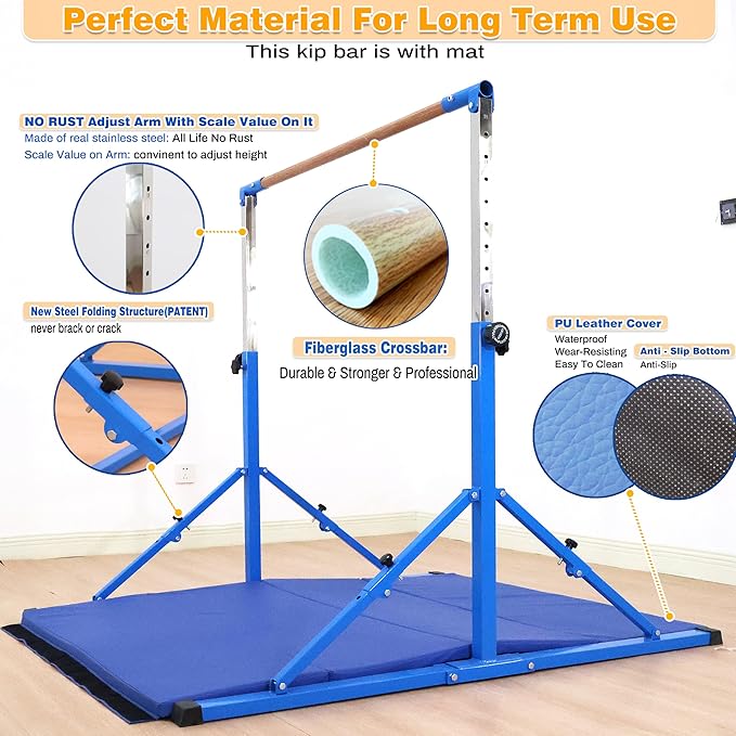 4FT/5FT Gymnastic Bar Set Gymnastics Horizontal Bar Gymnastics Kip Bar for Kids Home Use-StrideForce Fitness