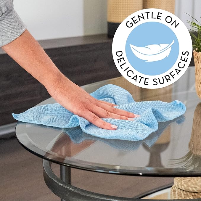 S&T INC. 100 Pack Microfiber Cleaning Cloth, Bulk Towels for Home, Reusable Microfiber Towels for Cars, Cleaning Rags, Light Blue, 11.5 Inches x 11.5 Inches, 100 Count-StrideForce Fitness