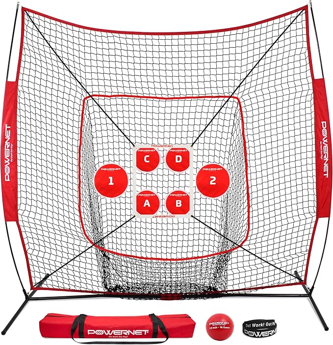 PowerNet Pitching Bundle, Baseball Net with Pitch Perfect Targets & Strike Zone Attachment, Weighted Ball, Softball Baseball Training Equipment to Increase Pitching Accuracy, 3 Net Sizes-StrideForce Fitness