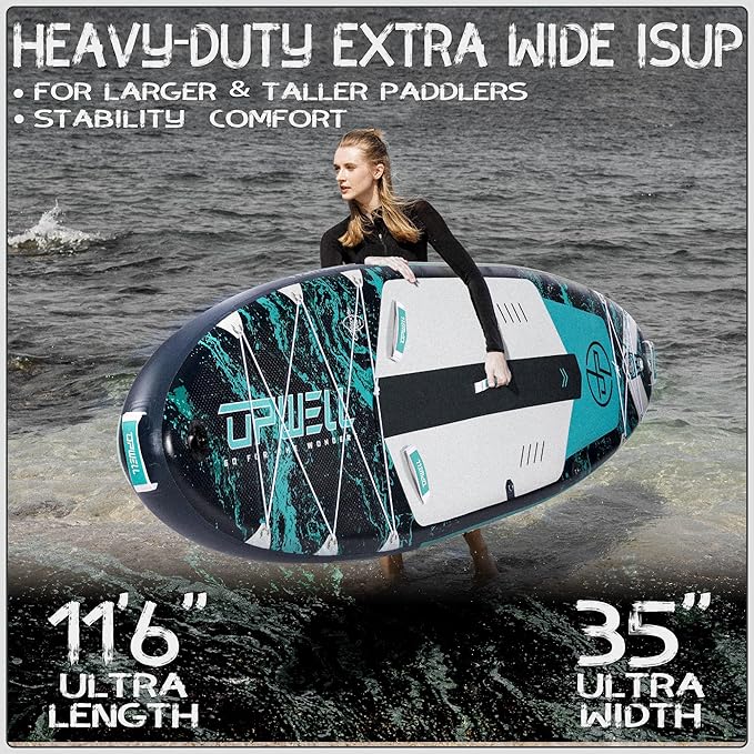 UPWELL 10'6"/11'/11'6" Inflatable Paddle Board, Stand Up Paddlboard for Youth & Adults, Stable Design, Premium SUP Accessories, Backpack, Leash, Hand Pump, Fins-StrideForce Fitness