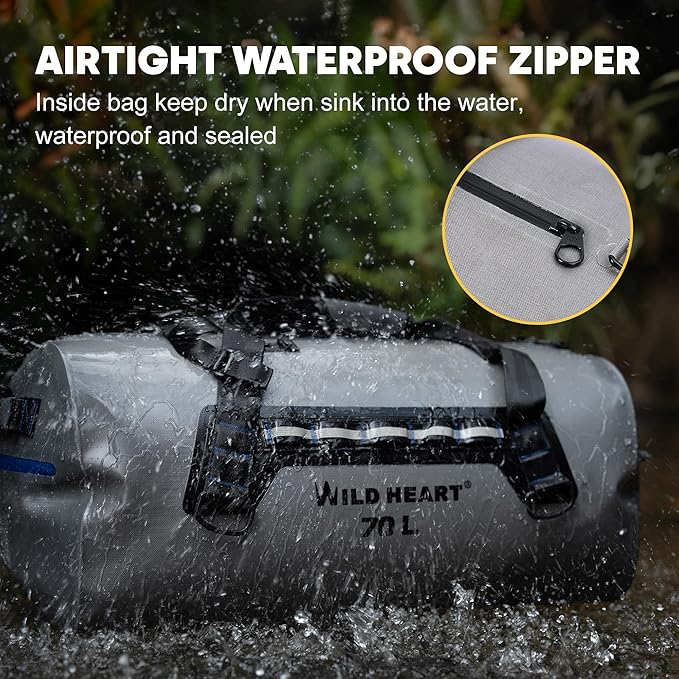 WILD HEART Waterproof Dry Duffel Bag Airtight TPU Dry Bag for Motorcycle, Kayaking, Rafting, Skiing, Travel, Hiking, Camping…-StrideForce Fitness