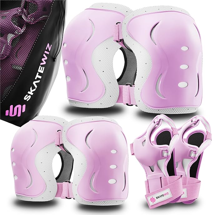 SKATEWIZ Skating Protective Gear Adults & Kids [6pc] incl. Knee Pads, Elbow Pads Wrist Guards for Roller Skating & Skateboarding-StrideForce Fitness