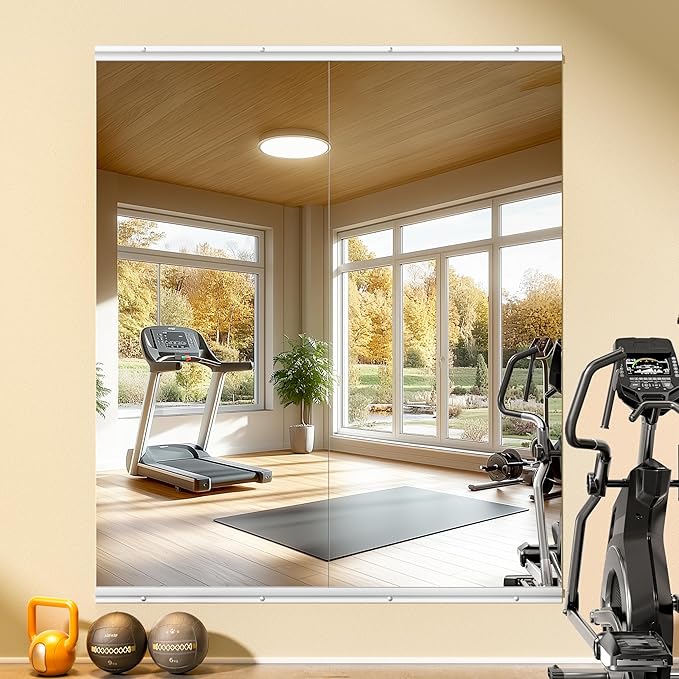 Hasipu Home Gym Mirror 55" L x 24" W - 2PCS Large Full Body Mirror for Yoga, Wall-Mounted Mirrors for Fitness, Garage, Dance Studio, 0.16in Tempered Glass Frameless-StrideForce Fitness
