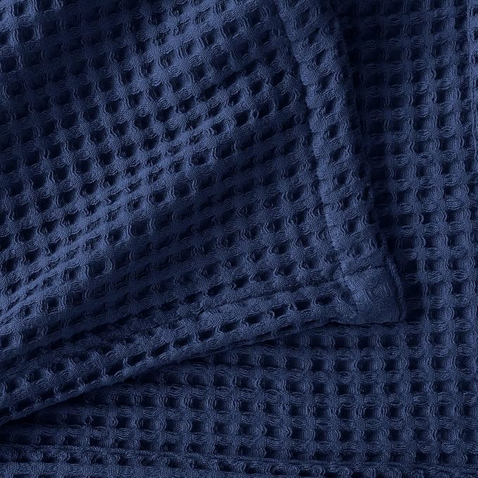 100% Cotton Waffle Weave Bed Blanket | Soft, Breathable, and Lightweight Blanket for All-Season | Perfect for Layering | Brielle Collection (Full/Queen, Navy)-StrideForce Fitness