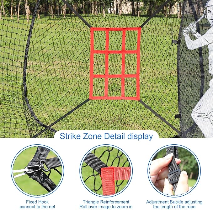 7'X7' Baseball Softball Practice Net,Pitching Net,Batting Net,with Baseball Tee,Bonus Strike Zone and Bow Frame,for Hitting,Pitching, Catching-StrideForce Fitness