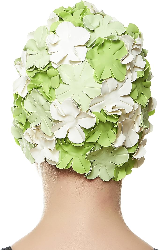 BEEMO Floral Petal Ladies Bathing Swim Cap Women Retro Swim Hat Long/Short Hair-StrideForce Fitness