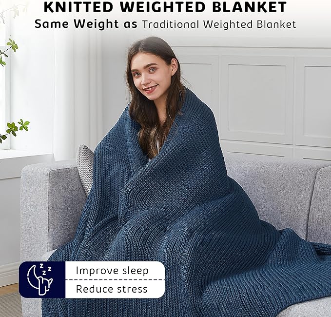 L'AGRATY Knitted Weighted Blanket - 50"x60" 10lbs Cooling Chunky Knit Heavy Blanket for Adults Braided Crochet Throw Thick Cable Yarn Knit Decorative No Beads Evenly Weighted Machine Washable-StrideForce Fitness