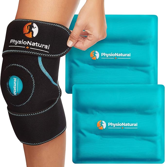 PhysioNatural Ice Pack for Knee Pain Relief, Reusable Gel Ice Wrap for Leg Injuries, Swelling, Knee Replacement Surgery, Cold Compress Therapy for Arthritis, Meniscus Tear and ACL-StrideForce Fitness