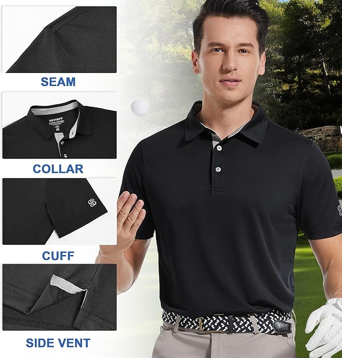 Mens Golf Shirt Short Sleeve Moisture Wicking Dry Fit Performance Solid Casual Pique Collared Golf Polo Shirts for Men-StrideForce Fitness