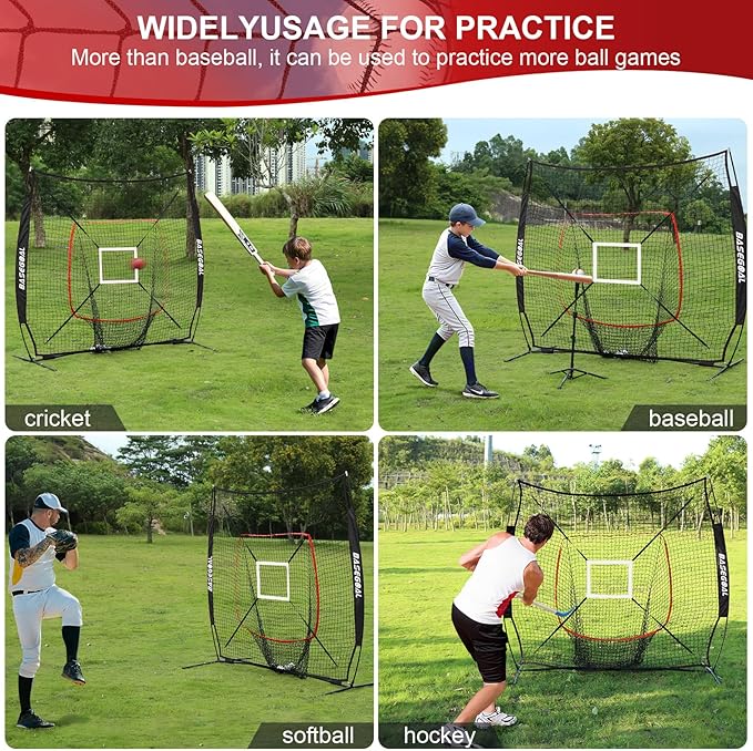 6'×6' Baseball Softball Practice Net,Baseball Backstop,with Batting Tee,Ball Caddy,for Hitting Pitching Batting Catching with Bow Frame,Bonus Strike Zone,Target,Portable and Foldable-StrideForce Fitness