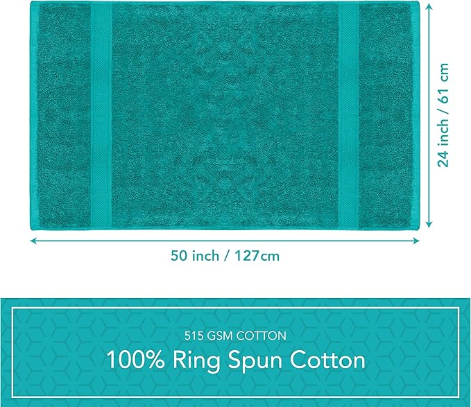 Pleasant Home Bath Towels Set of 6 (24” x 50”) 100% Cotton, 515 GSM | Lightweight, Soft & Absorbent Luxury Towels for Bathroom | for Gym, Pool & Spa | 6 Pack, Teal-StrideForce Fitness