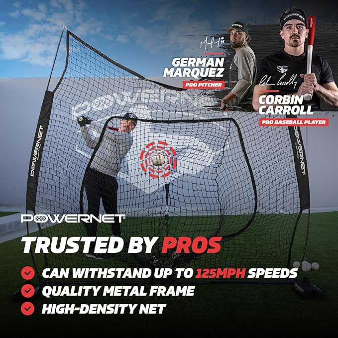 PowerNet Baseball Softball Practice Net 7x7 with Baseball Accessories for Practice Pitching, Batting & Fielding, Ball Caddy, Weighted Baseballs, Tee-StrideForce Fitness