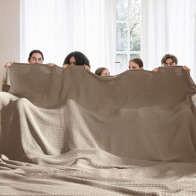 Bedsure 100% Cotton Large Blanket Oversized King for Bed - Breathable Thick Waffle Weave Blanket for Summer, Couch Cover, Taupe, 120x94 inches-StrideForce Fitness