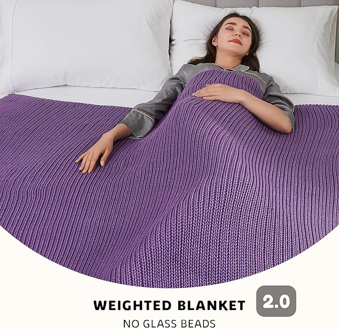 L'AGRATY Knitted Weighted Blanket - 48"x72" 15lbs Cooling Chunky Knit Heavy Blanket for Adults Braided Crochet Throw Thick Cable Yarn Knit Decorative No Beads Evenly Weighted Machine Washable-StrideForce Fitness