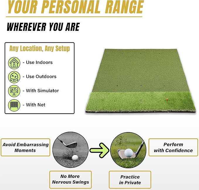 6x4ft Extra Large & 5x4ft Extra Thick Premium Golf Mat | Golf Mats Practice Indoor, Outdoor, or with Simulator/Net | Durable Golf Hitting Mat with Tees-StrideForce Fitness
