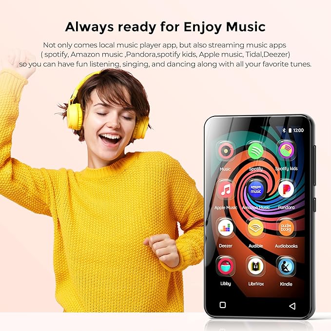 160GB MP3 Player with Bluetooth and WiFi, innioasis Music Player with Spotify,Pandora,Amazon Music,4" Touch Screen Android MP4 MP3 Player for Kids with Libby,Audible,Spotify Kids(Black)-StrideForce Fitness