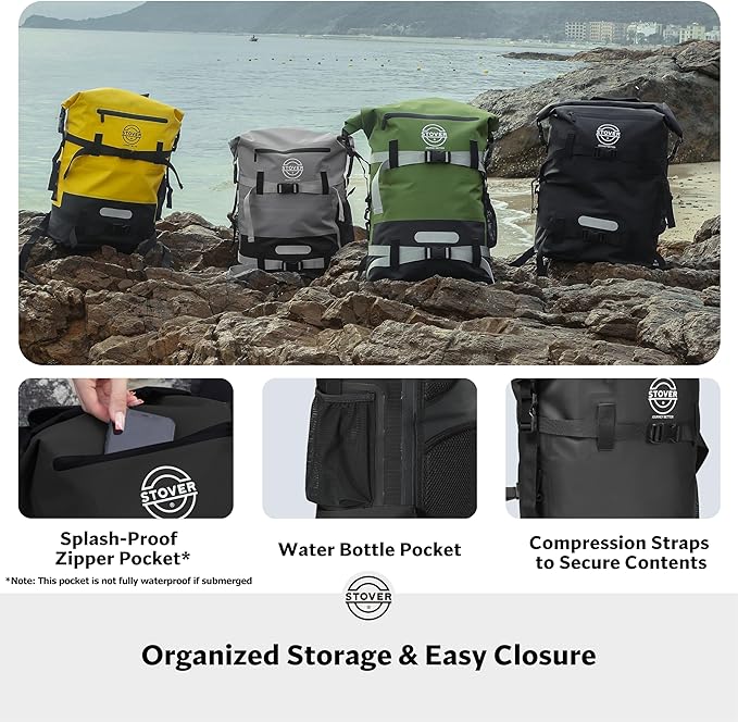 STOVER 5/10/25/30/40/55L Waterproof Backpack- Floating Dry Bag for Kayaking, Travel, Beach, Hiking, & Camping, Men/Women-StrideForce Fitness