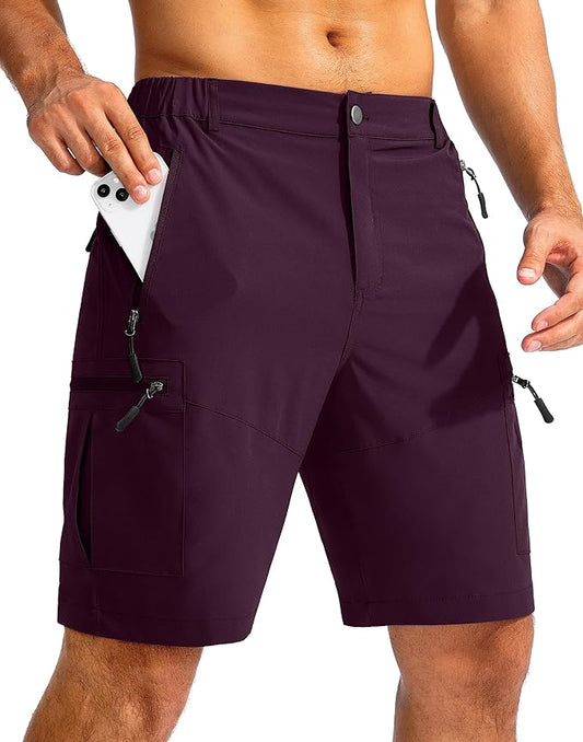 Pudolla Men's Hiking Cargo Shorts 9" Lightweight Outdoor Work Shorts for Men Travel Golf Camping Casual with 5 Zipper Pockets-StrideForce Fitness