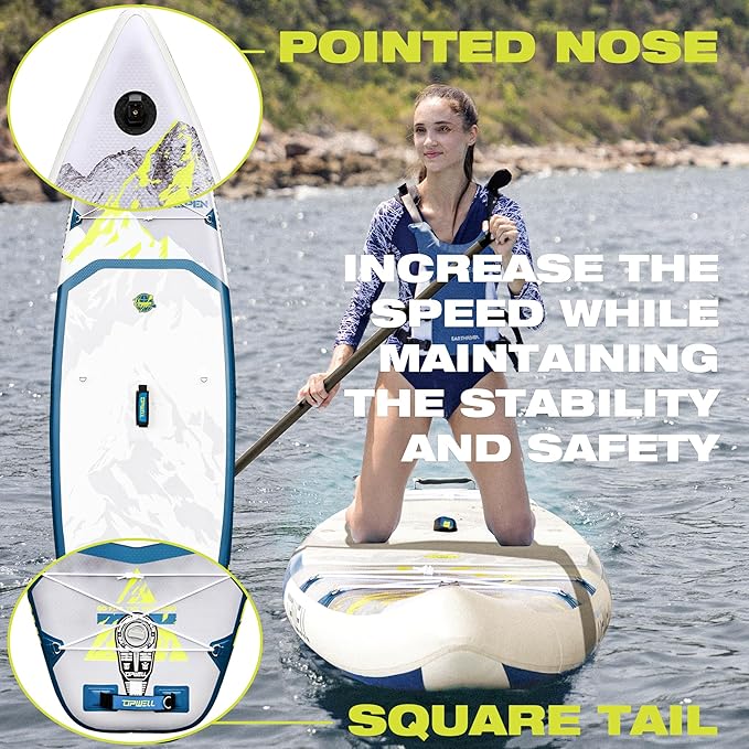 UPWELL 11’6”/11'2”/11'/10'8”/10'6”/10'2” Inflatable Stand Up Paddle Board with sup Accessories Including Backpack, Repairing Kits, Non-Slip Deck, Leash, 3 Fins, Paddle and Hand Pump-StrideForce Fitness