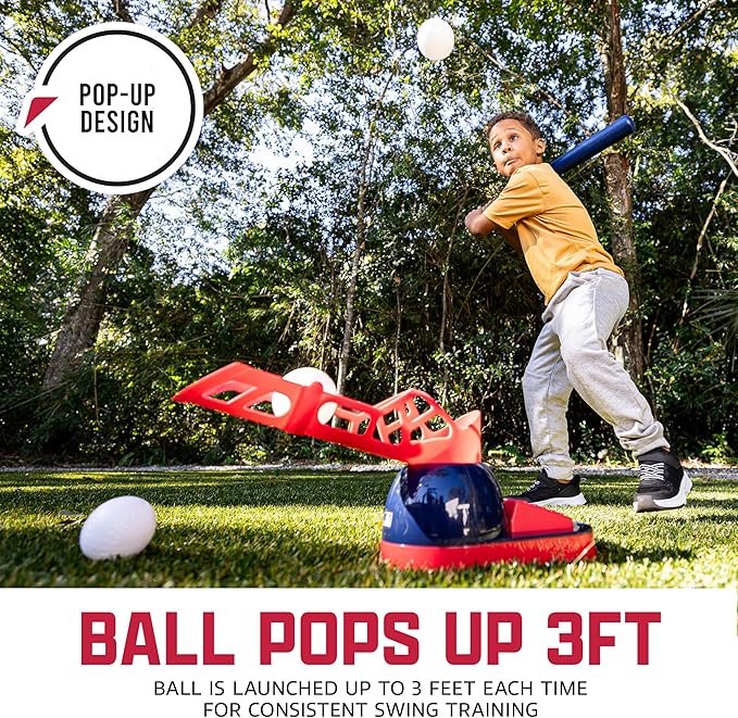 Franklin Sports Kids Baseball Pitching Machine - Pop A Pitch Batting Machine with Youth Bat + 3 Plastic Balls - Boys + Girls Toy-StrideForce Fitness