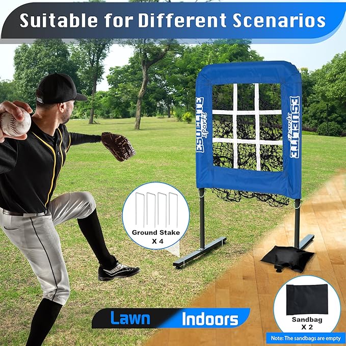 9 Hole Pitching Net with Strike Zone, Baseball Pitching Target, Softball Pitching Net, Portable Pitcher Training Equipment Height Adjustable-StrideForce Fitness