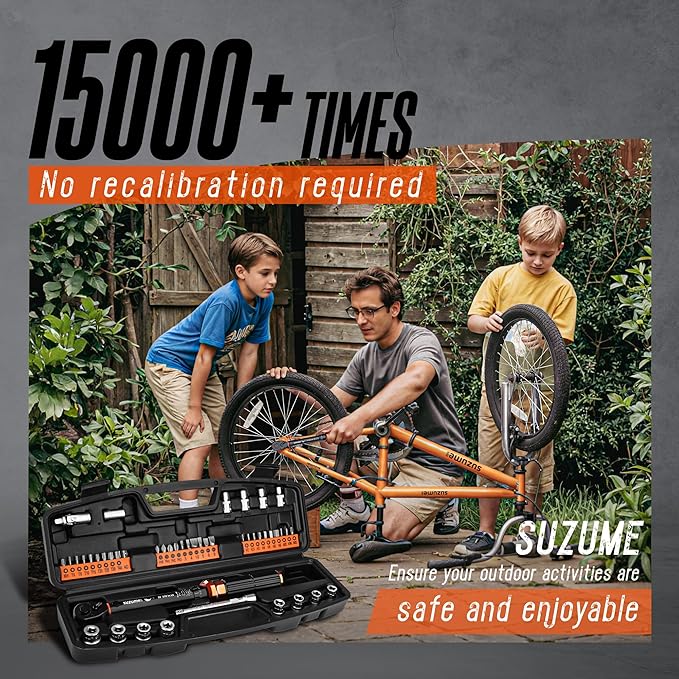 SUZUME 46PCS Bike Torque Wrench Set (20-220 in.lb/2.3-24.9 N.m) ±3% High Accuracy 72 Tooth Click Torque Wrench Set Reversible Head Dual-Scales 1/4 Torque Wrench For MTB Bicycle Maintenance-StrideForce Fitness