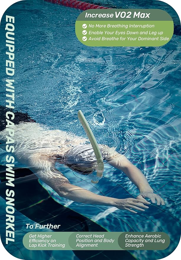 CAPAS Training Swim Snorkel for Lap Swimming, Swivel Headband Ultimate Fit Center-Mount Swimmers Snorkel with Liquid Silicone Mouthpiece Adjustable Strap, Designed for Adult Men Women-StrideForce Fitness