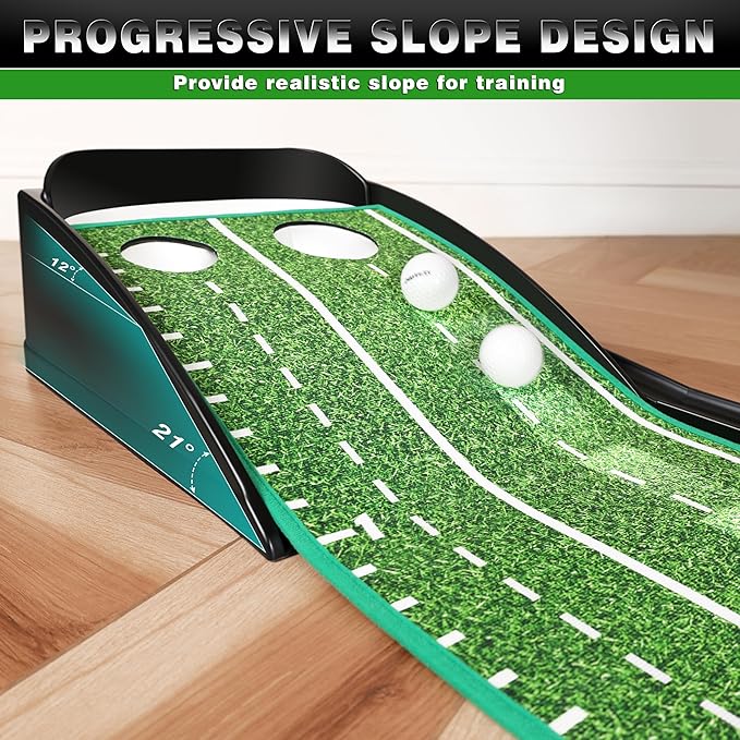 CHAMPKEY Dual-Hole Golf Putting Green Indoor with 3 Golf Putting Gates - Improves Putting Accuracy and Skill Levels Golf Putting Mat - Ideal for Indoor and Outdoor Training-StrideForce Fitness