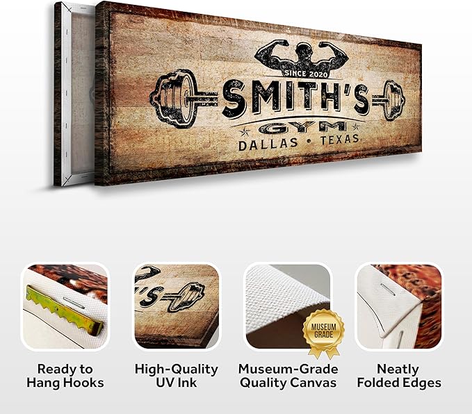 TAILORED CANVASES Personalized Gym Sign Wall Art Decor - Motivational Canvas s for Home Gym, Workout Room, Garage, Fitness Center - Workout Inspirational Posters - Gym Name on Rustic Copper, 48x16in-StrideForce Fitness