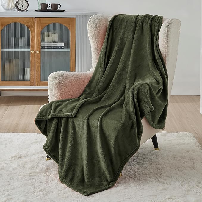 Bedsure Fleece Throw XL Blanket Olive Green - 300GSM Soft Lightweight Plush Cozy Blankets for Bed, Sofa, Couch, Travel, Camping, 50x70 inches-StrideForce Fitness