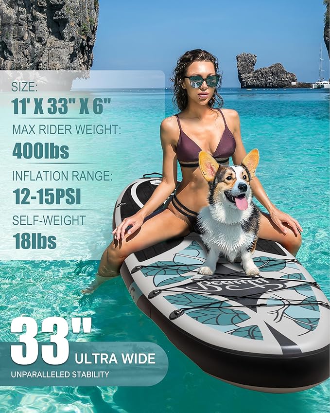 Inflatable Stand Up Paddle Board with SUP Accessories, Anti-Slip EVA Deck, 11'*33" Inflatable Paddle Boards for Adults & Youth of All Skill Levels-StrideForce Fitness