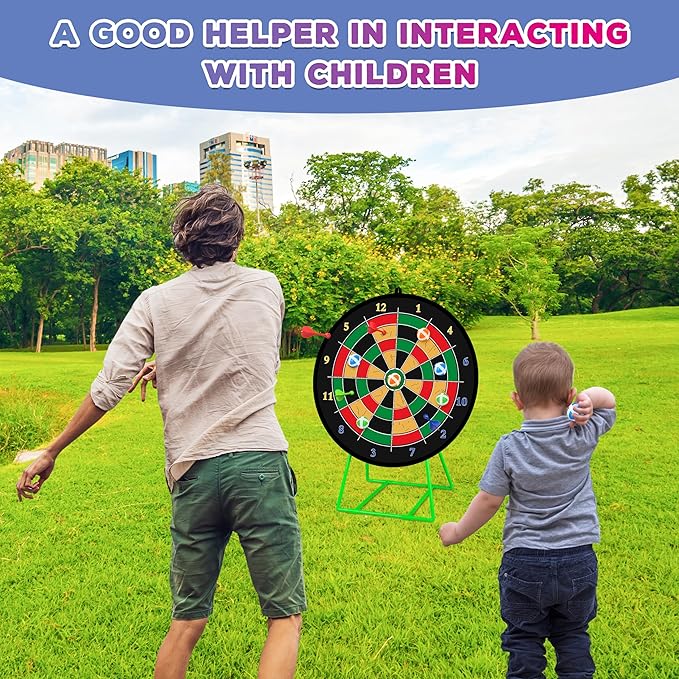 Large Dart Board for Kids, Kids Double-Sided Dart Board with Sticky Balls and Darts, Indoor/Outdoor Sport Fun Party Play Game Toys, Gifts for 3 4 5 6 7 8 9 10 11 12 Year Old Boys Girls-StrideForce Fitness