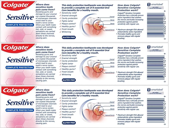 Colgate Sensitive Toothpaste, Complete Protection, Mint - 6 Ounce (Pack of 3)