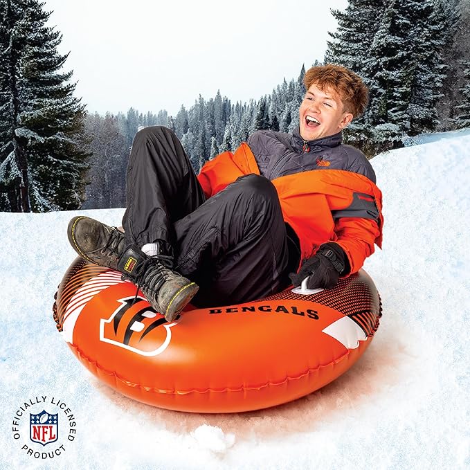 NFL Snow Tube, Heavy Duty Inflatable Sled for Tubing, Fun Winter Toys for Kids & Adults, Football Gifts for Boys - Cincinnati Bengals-StrideForce Fitness