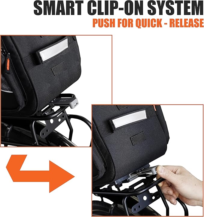 Ibera Bike Bag MIK Expandable Commuter 15-25L - Clip-On bike Bags For Bicycles with Expandable Pannier, Laptop Sleeve & Strap - Reflective Trim & Taillight Ready - Bike Rack Bag ONLY FOR MIK RACKS-StrideForce Fitness