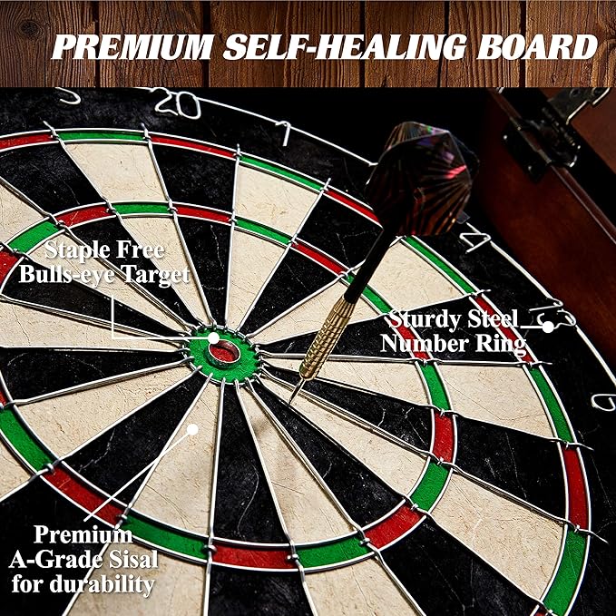 Barrington Dartboard Multiple Styles Pre-Assembled Wood Dartboard Cabinet Collection with 18” Bristle Dartboard & Steel Tip Dart Set, Perfect for Cricket Games-StrideForce Fitness