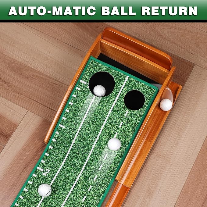 CHAMPKEY Premium Wooden Golf Mat with 3 Putting Gates - Realistic Putting Surface Simulates Green - Improve Accuracy-StrideForce Fitness