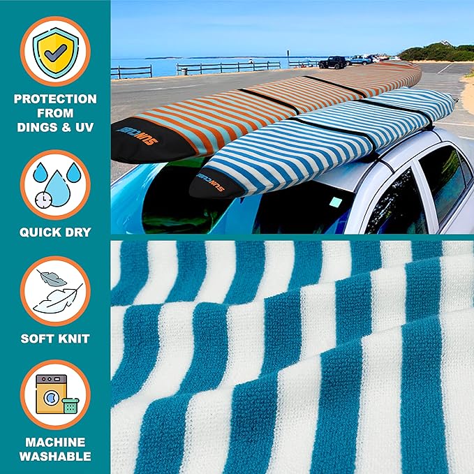 SUN CUBE Surfboard Sock Cover, Protective Surf Bag for Surfing Board, Light Stretchy Surfbag Sleeve for Longboard, Hybrid (8'6'', Black White)-StrideForce Fitness