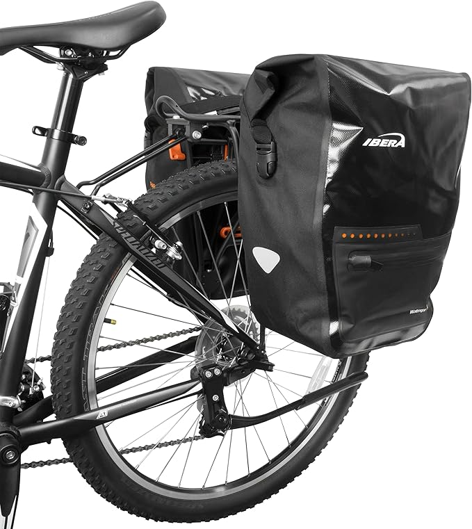 Ibera Panniers Bike Bags 30L (Pair) - Waterproof & with Quick Release/Clip-On System - Bike Saddle Bags For Rear Rack with Rain Cover & 19.8 lbs Capacity - Saddle Bag Bicycle Fits Most Racks (Black)-StrideForce Fitness