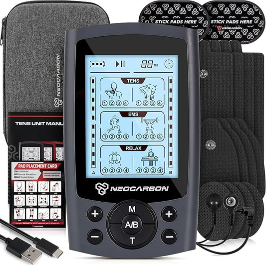 TENS Unit Muscle Stimulator, Electronic PMS Pulse Massager Machine for Shock Physical Therapy, Back Pain Relief, Shoulder Recovery, Gray-StrideForce Fitness
