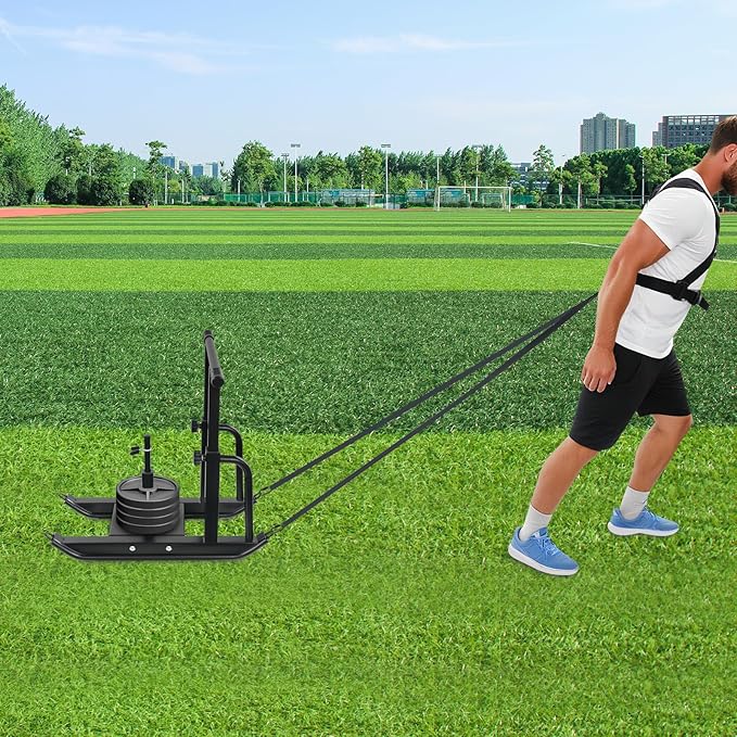 Weight Sled for Strength Training, Heavy Duty Fitness Sled with Shoulder Straps Adjustable Push Pull Sled for Speed, Agility, and Explosive Power, for 1" & 2" Plates-StrideForce Fitness