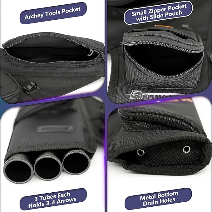 SUNYA Archery Hip Quiver for Arrows. Includes 3 Tubes Arrow Holder, Accessories Pockets and Waist Belt. Fit for Compound and Recurve Bow Practice.-StrideForce Fitness